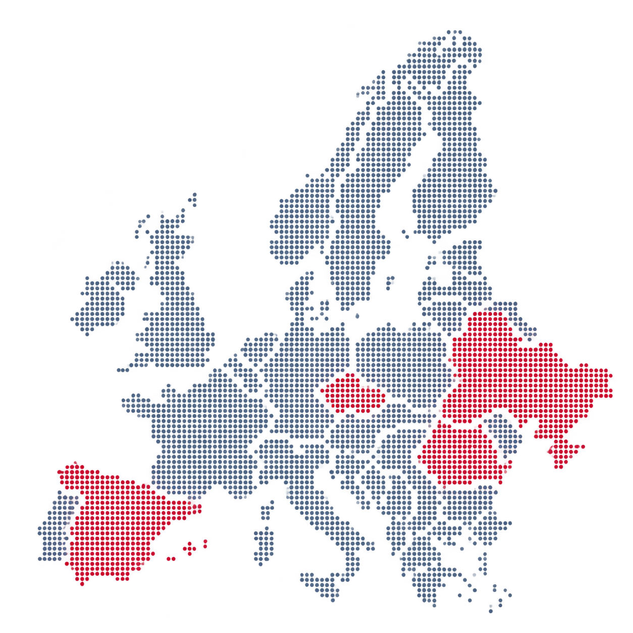 Mapa de Europa con las sucursales de Fincollect en España, Chequia, Ucrania y Rumanía